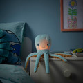 BLÅVINGAD Soft toy with LED night light, turquoise octopus/battery-operated