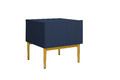 Nightstand Bedside Table Nicole Set of 2, gold legs, dark blue