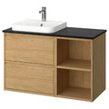 ÄNGSJÖN / BACKSJÖN Wash-stand/wash-basin/tap, oak effect/black marble effect, 102x49x71 cm