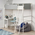 VITVAL Loft bed frame with desk top, white, light grey, 90x200 cm