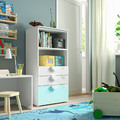 SMÅSTAD / PLATSA Bookcase, white pale turquoise/with 3 drawers, 60x42x123 cm