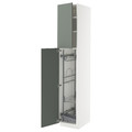 METOD High cabinet with cleaning interior, white/Nickebo matt grey-green, 40x60x220 cm