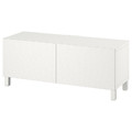 BESTÅ TV bench with doors, white Laxviken/Stubbarp/white, 120x42x48 cm