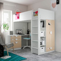 SMÅSTAD Loft bed, white birch/with desk with 4 drawers, 90x200 cm