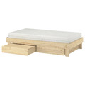 GLAMBERGET Bed frame with storage and mattress, pine/Åkrehamn firm, Standard Single