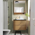 FAXÄLVEN Mirror cabinet w built-in lighting, oak effect, 80x15x95 cm