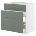 METOD / MAXIMERA Base cab f sink+3 fronts/2 drawers, white/Nickebo matt grey-green, 80x60 cm