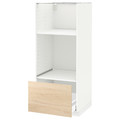 METOD / MAXIMERA High cab for oven/micro w drawer, white, Askersund light ash effect, 60x60x140 cm