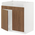 METOD Base cab f HAVSEN double bowl sink, white/Tistorp brown walnut effect, 80x60 cm