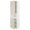 METOD High cab f micro w 2 doors/shelves, white/Havstorp beige, 60x60x220 cm