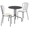 LÄCKÖ Table+2 chairs, outdoor, grey/Kuddarna light grey-beige, 70 cm