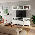 BESTÅ TV storage combination/glass doors, white/Sutterviken/Kabbarp white clear glass, 180x42x192 cm