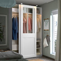 PAX / GRIMO Wardrobe with sliding doors, white/clear glass white, 150x66x236 cm