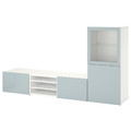 BESTÅ TV storage combination/glass doors, white Glassvik/Selsviken light grey-blue, 240x42x129 cm