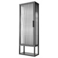 MOSSJÖN Wall cabinet w shelves/glass door, anthracite, 36x18x102 cm