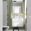 ÄNGSJÖN / BACKSJÖN Wash-stnd w drawers/wash-basin/tap, high-gloss white/white marble effect, 82x49x71 cm