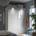 HOKKSUND Pair of sliding doors, high-gloss light grey, 150x201 cm