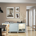 BESTÅ Storage combination with drawers, white Selsviken/Stubbarp/light grey-blue clear glass, 180x42x74 cm