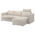 VIMLE Cover 3-seat sofa w chaise longue, with headrest/Gunnared beige