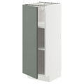 METOD Base cabinet with shelves, white/Nickebo matt grey-green, 30x37 cm