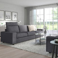 VIMLE 3-seat sofa, with headrest with wide armrests/Gunnared medium grey