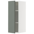 METOD Wall cabinet with shelves, white/Nickebo matt grey-green, 30x80 cm