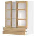 METOD / MAXIMERA Wall cab w 2 glass doors/2 drawers, white/Forsbacka oak, 80x100 cm