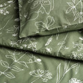 SLÅNGULDMAL Duvet cover and 2 pillowcases, green/floral pattern, 200x200/50x60 cm