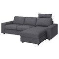 VIMLE Cover 3-seat sofa w chaise longue, with headrest with wide armrests/Gunnared medium grey