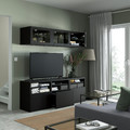 BESTÅ TV storage combination/glass doors, black-brown/Lappviken black-brown clear glass, 180x42x192 cm