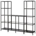 VITTSJÖ Storage combination, black-brown/glass, 202x36x175 cm