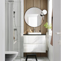 ÄNGSJÖN / BACKSJÖN Wash-stnd w drawers/wash-basin/tap, high-gloss white/black marble effect, 82x49x71 cm