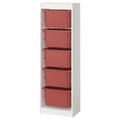 TROFAST Storage combination with boxes, white/red, 46x30x145 cm