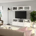 BESTÅ TV storage combination/glass doors, white/Hanviken white clear glass, 180x42x192 cm