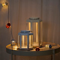 SOMMARLÅNKE LED decorative table lamp, lantern outdoor/battery-operated light blue, 17 cm