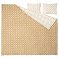 ORMÄNGSFLY Duvet cover and 2 pillowcases, yellow-beige/white, 200x200/50x60 cm