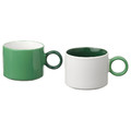 PIGGÅL Mug, white/green, 30 cl, 2 pack