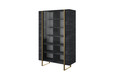 High Cabinet Display Cabinet Verica 120 cm, charcoal, gold legs