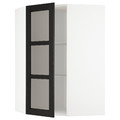 METOD Corner wall cab w shelves/glass dr, white/Lerhyttan black stained, 68x100 cm