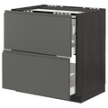METOD / MAXIMERA Base cab f hob/2 fronts/3 drawers, black/Voxtorp dark grey, 80x60 cm