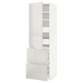 METOD / MAXIMERA Hi cab w shlvs/4 drawers/dr/2 frnts, white/Ringhult light grey, 60x60x200 cm