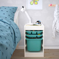 TROFAST Storage combination with box/trays, white/turquoise, 34x44x56 cm