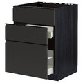 METOD/MAXIMERA Base cab f sink+3 fronts/2 drawers, black/Upplöv matt anthracite, 60x60 cm