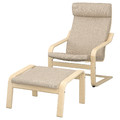 POÄNG Armchair and footstool, birch veneer/Hillared beige