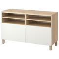 BESTÅ TV bench with doors, white stained oak effect/Lappviken/Stubbarp white, 120x42x74 cm