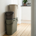 DAMMÄNG Bin with lid, grey-green, 48 l