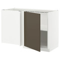 METOD Corner base cabinet with shelf, white/Havstorp brown-beige, 128x68 cm