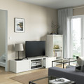 BESTÅ TV storage combination/glass doors, white/Hanviken white clear glass, 240x42x129 cm