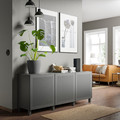 BESTÅ Storage combination with doors, dark grey/Mörtviken/Stubbarp dark grey concrete effect, 180x42x74 cm