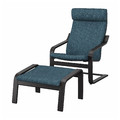 POÄNG Armchair and footstool, black-brown/Hillared dark blue